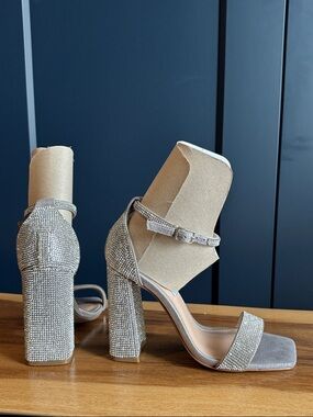Steve Madden Silver Rhinestone Block Heels